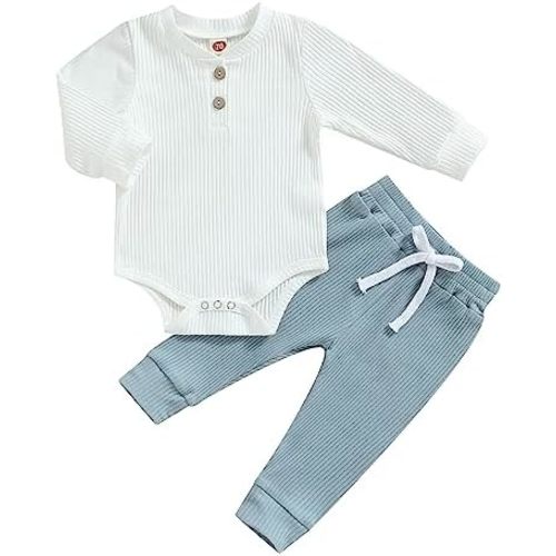 Newborn Baby Boy Girl Clothes Ribbed Knitted Long Sleeve Romper Pants Solid Cotton Infant Fall Winter Outfits 2Pcs