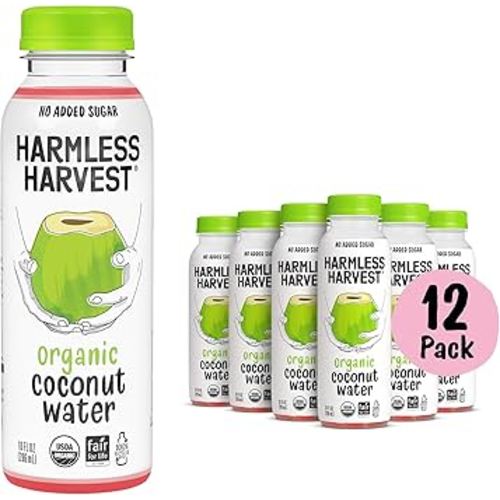 Harmless Harvest Organic Coconut Water 10 Fl Oz, 12 Pack – Natural Electrolyte Hydration Drink, No Sugar Added, Original Coconut Water, Non-GMO & Fair for Life Certified