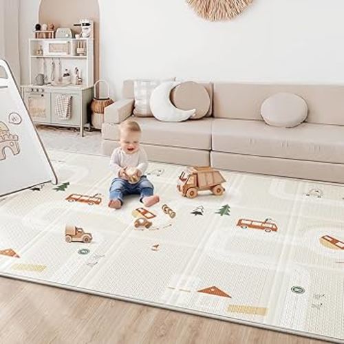 Baby Play Mat 50"*78" Foldable Foam Baby Play Mat for Floor Reversible Waterproof Playmats for Babies Boy and Toddlers Infants Edge Reinforcement Crawling Mat for Indoor&Outdoor&Travel