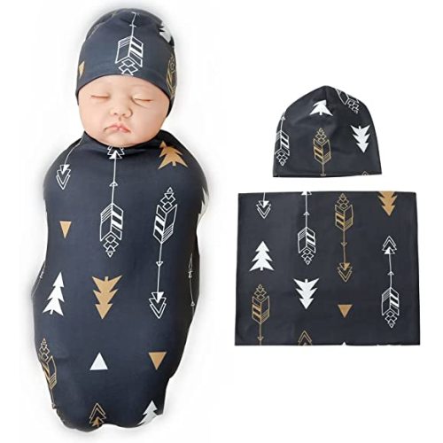 Galabloomer Newborn Swaddle Blanket with Beanie Set Baby Boy Receiving Blanket… (Gold Arrow)