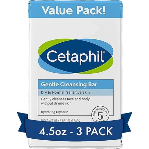 CETAPHIL Gentle Cleansing Bar, 4.5 oz Bar (Pack of 3), Nourishing Cleansing Bar For Dry, Sensitive Skin, Non-Comedogenic, Non-Irritating For Sensitive Skin