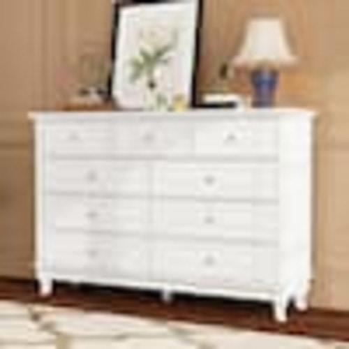 FUFU&GAGA 9-Drawer White Wood Dresser Bedroom Storage Cabinet Modern Style 37 in. H x 55.1 in. W x 15.7 in. D KF330075-01-cs