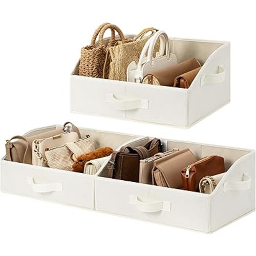 GRANNY SAYS Purse Organizer for Closet, Trapezoid Storage Bins, Closet Organizers and Storage, Decorative Storage Baskets for Shelves, Clothes, Toys, Towels, Pearl White, 3-Pack