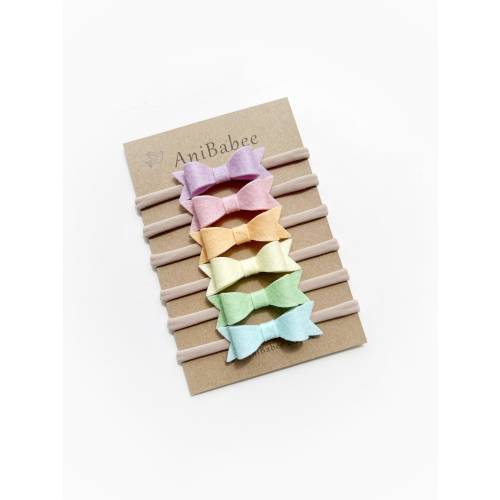 Pastel Rainbow Felt Bow Headband Set - Baby Girl Hair Clips (6 Pack)