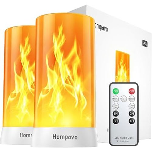 Luces de llama Hompavo con control remoto y temporizador, 4 modos LED recargables sin llama, velas parpadeantes impermeables para baño, patio, boda, Navidad, decoración del hogar