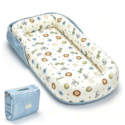 Loevin Baby Lounger for Newborn, Portable Breathable Infant Lounger for 0-24 Months Toddler, Adjustable Size Home Travel Dual-Purpose Baby Nest  (Animal World Blue)