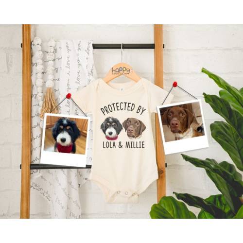 Custom Art Illustration Protected by Pet Portrait Baby Bodysuit: Personalized Dog & Cat Onesie® Brand - Etsy