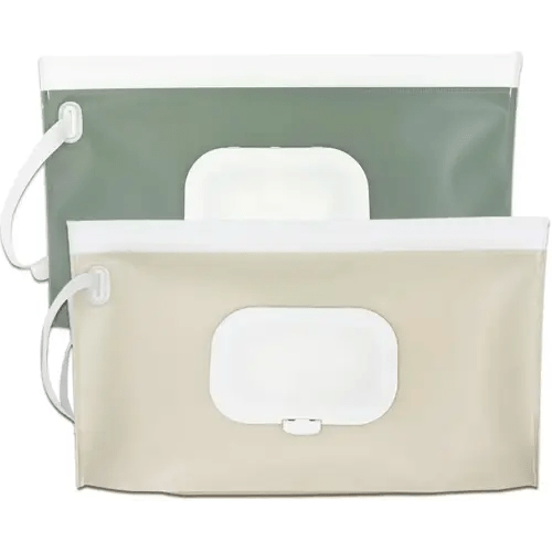 Wipe Dispenser,2-Pack Portable Refillable Wipe Container,Reusable Travel Baby Wipes Dispenser, Waterproof and Dustproof(Sage Green & Cream)