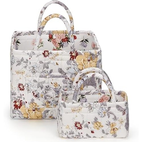 Fabric Storage Basket 2 Pack,Large and Mini Boho Laundry Nursery Hamper Portable Folding Organizer for Car Bedroom