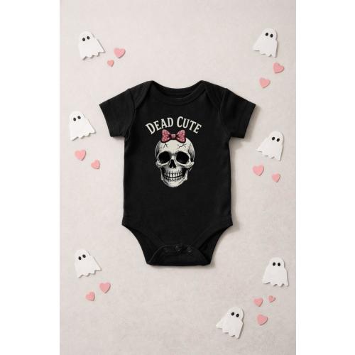 Skull Baby Bodysuit with Pink Bow | Dead Cute Halloween Baby Onesie | Pastel Goth Baby's First Halloween | Alternative Baby Shower Gift