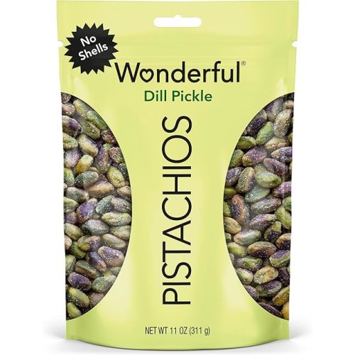 Wonderful Pistachios No Shells Dill Pickle Nuts, 11 Ounce Resealable Bag, Protein Snacks, Gluten Free, Healthy Snacks