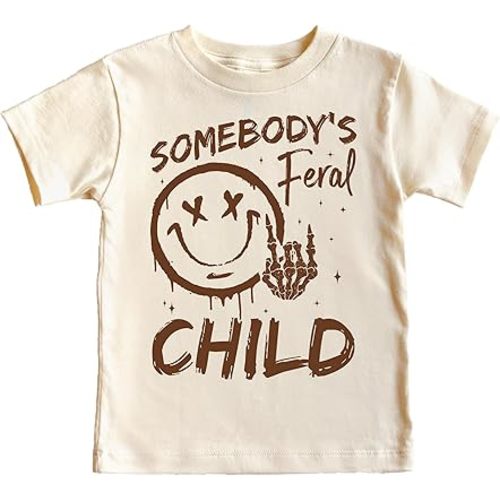 Funny Somebody's Feral Child Shirt for Boys and Girls Vintage Retro Punk Rock Tee for Kids