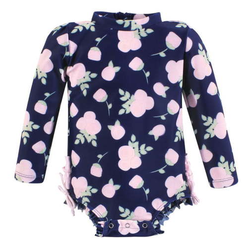 Hudson Baby Girls Rashguard Baby Swimsuit, Navy Floral, 12-18 Months