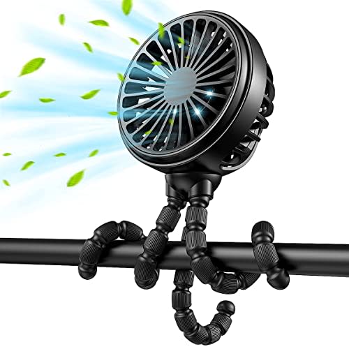 GUSGU Stroller Fan with Flexible Tripod Clip on, Mini Portable Fan USB Rechargeable Battery Operated, Small Personal Handheld Fan Cooling for Bed, Car Seat, Travel, Camping…