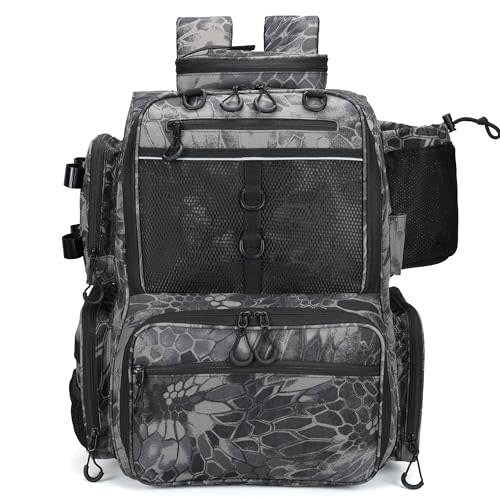 Rabjen Fishing Tackle Backpack with Rod Holders, Bottle Holder, Storage Bag Store Fishing Gear