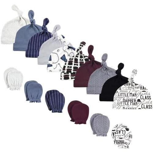 Hudson Baby Baby Cotton Cap and Scratch Mitten Bundle Set