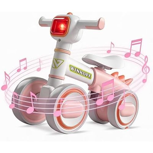 WinHope Dinosaur Baby Balance Bike for 1 Year Old, Lights & Music