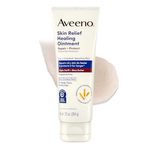 Aveeno Skin Relief Healing Ointment, for Extra Dry, Cracked & Sensitive Skin, 72-Hour Protectant with Triple Oat, Shea Butter & Glycerin, Fragrance-Free for Body, Face, Hands, Lips 7.2 oz