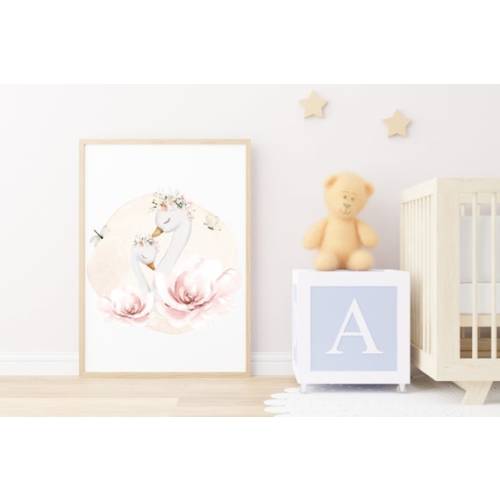 Swan Nursery Wall Art Nusery Print Girls Room Baby Girl - Etsy