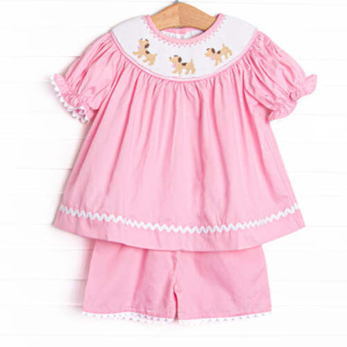 Sunday Stroll Smocked Short Set, Pink – Stitchy Fish