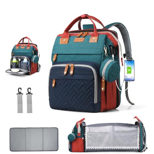 Diaper Bag Backpack, Multifunction Waterproof Diaper Bag for Baby, with Diaper Changing Station, Newborn Essentials Must Haves, Baby Portable Bag, Unisex, RGB