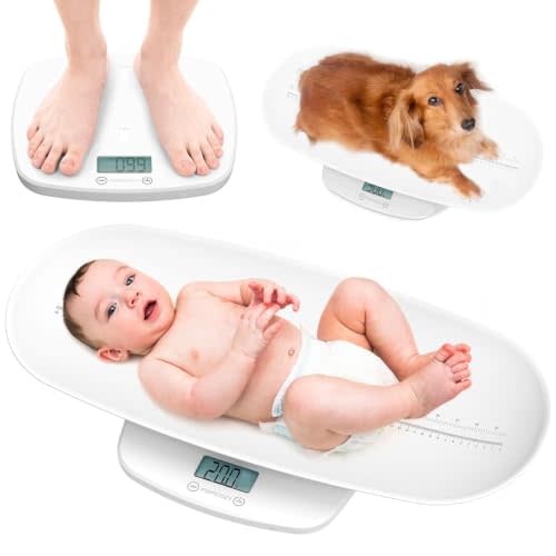 Momcozy Baby Scale, Weight, Height and Weighted Feeds, Removable Tray, | Multi-Function Digital Scale For Newborns, Adults and Pets With 5 Units, LED Screen, Auto-Off And Curved Removable Tray