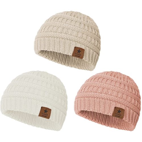 Durio Unisex Baby Beanie - Soft & Warm Knit Infant Winter Hat, Stretchy Cap Fit for Newborn to Toddler Girls Boys 6-36 Months