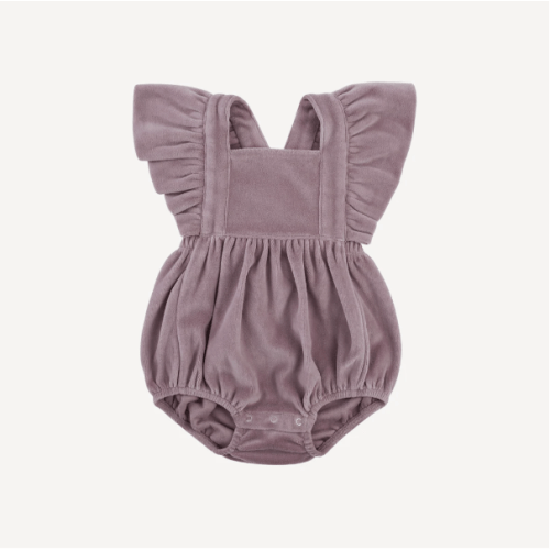 ruffle strap bubble | woodrose | organic cotton velour