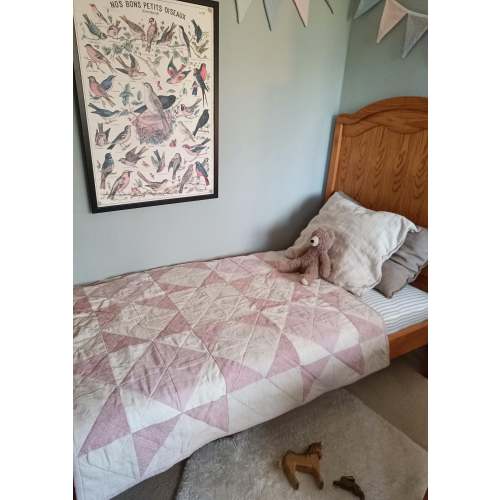 Handmade Linen Baby Quilt: 'Pink Stars' Patchwork Playmat, Cot Blanket or Wall Hanging