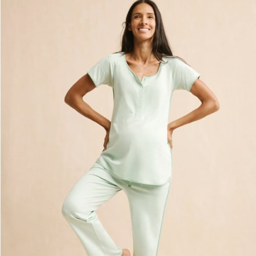 LAKE | Women | Pima Cotton Pajamas | Parisian Green Maternity Short Long Set