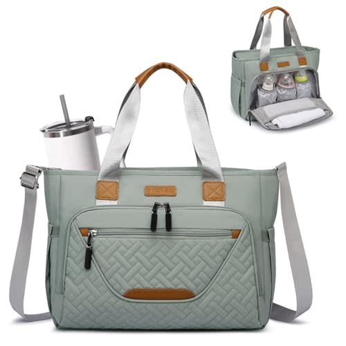 FHELAD Diaper Bag Tote, Large Tote Diaper Bag with 16" Laptop Compartment, Baby Bag with Insulated Pocket for Mam and Dad, Ideal for Travel, Work (Morandi Grey)