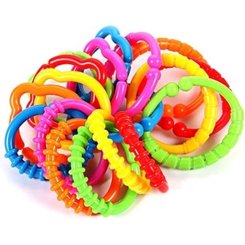 Link-to-Go Connecting Rings Toy Hanging Stroller Car Seat Crib Playmat Attach Toys Infant Newborn Boy Girl Clip On Early Education Learning Travel Accessory Set