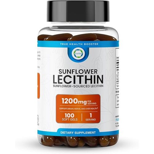 Sunflower Lecithin 1200 MG 100 Softgels, 100-Day Supply Guaranteed Pure, Non-GMO, Soy-Free, Supports Brain, Heart, Nerve, Liver Health, Cognitive Function, Healthy Cholesterol, High Absorption Formula