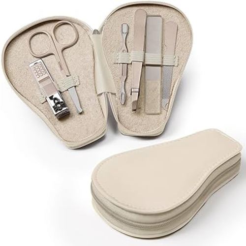 haakaa Baby Nail Clippers, 6-in-1 Baby Nail Care Kit with PU Storage Case, Nail Scissor, Cuticle Pusher, 2 Nail Files, Nail Clipper & Tweezer, Baby Manicure Set for Babies, White