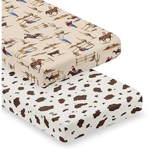 Sweet Jojo Designs 2-Piece Muslin Crib Sheets (Western Cowboy) for Baby Boys, Infant Nursery, Toddler Room - Standard Size 100% Cotton Sheet Set (Cow Print & Wild West, Southern Charm, Country, Horse)