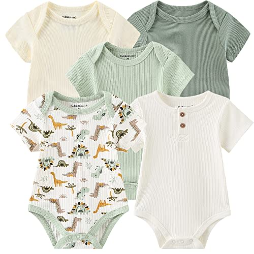 Kiddiezoom Newborn Baby Unisex Cotton One-Piece Bodysuits Baby Gift 5-Pack Baby Clothes