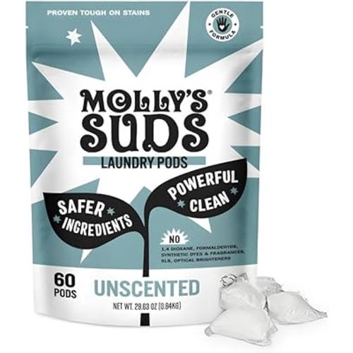 Molly's Suds Laundry Detergent Pods | Clean Detergent for Sensitive Skin | Ultra Concentrated and Stain Fighting | Unscented - 60 Count
