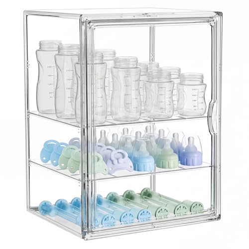 Baby Bottle Storage Organizer for Countertop, X-Large Clear Bottle Organizer, Baby Bottle Storage Organizer for Bottles, Nipples, Pump Parts & Food Jars, Nursery Cabinet, Kitchen Pantry