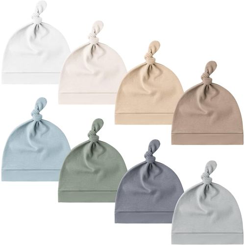 Konssy 8 Pack Baby Newborn Hats Set Knot Beanie Hats Soft for Infant Baby Girls Boys Caps 0-6 Months