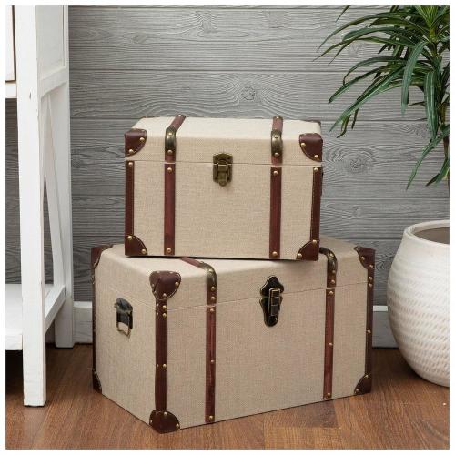 Vintage Tweed Wood Trunk Set