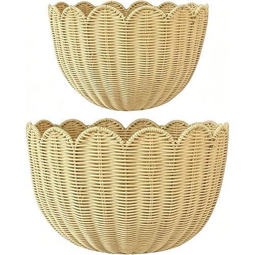 Scalloped Wall Basket 2PCS, Wicker Wall Basket with Hook