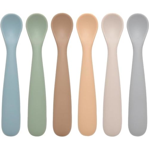 Baby Spoons, 6 Pack First Stage Silicone Feeding Spoons, Soft Tip Feeding Baby Utensils, Baby Led Weaning Supplies Training Spoons, Dishwasher and Boil Safe