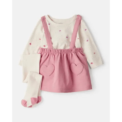 Baby Girl Valentine's Day 3-Piece Heart Long-Sleeve Top & Skirt Set - Pink | Carter's