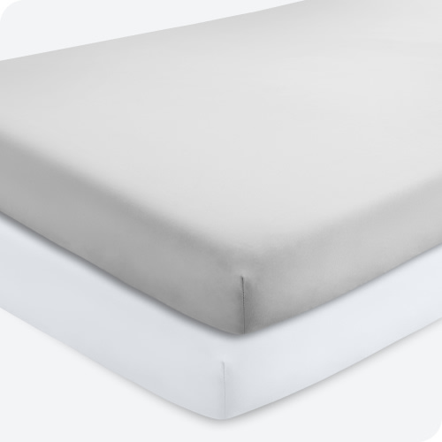 Bare Home 2 Pack Fitted Sheets - Premium 1800 Collection - Ultra Soft - Crib, Cloud Grey/White