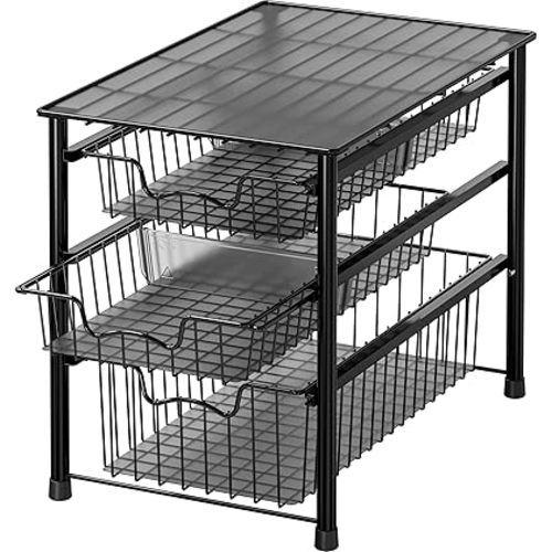 Simple Houseware Stackable 3 Tier Sliding Basket Organizer Drawer, Black