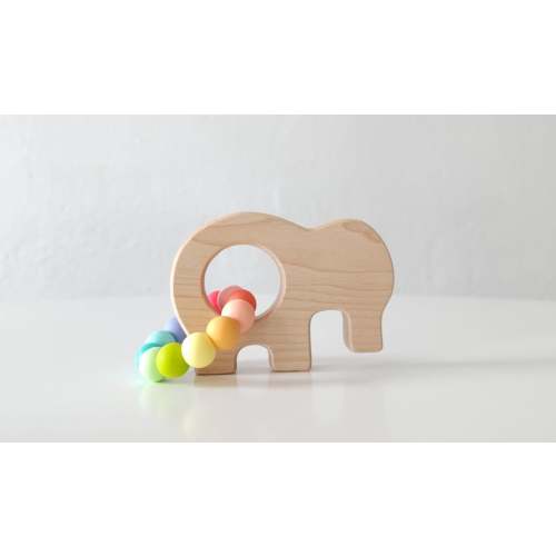 Bannor Toys Wooden Elephant Grasping Toy with Confetti Teething Beads