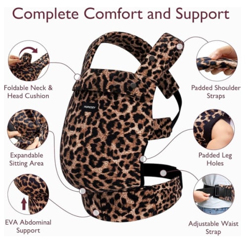 Momcozy Baby Carrier - Ergonomic, Cozy and Lightweight Carrier for 7-45lbs, Effortless to Put On, Ideal for Hands-Free Parenting, Enhanced Lumbar Support, Purehug for Infant to Toddler, Leopard