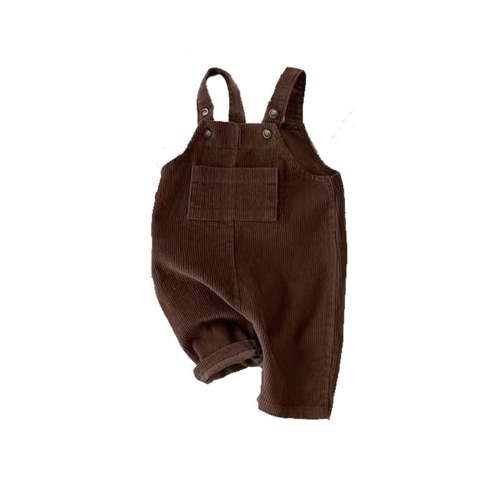 Generic Toddler Baby Boy Girl Soft Corduroy Bib Overalls Cotton Button Suspender Overalls Plain Romper Loose Jumpsuit Fall Winter Outfit(6-9 Months,Brown)