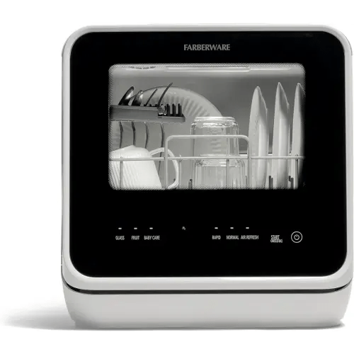 Farberware Portable Countertop Dishwasher with 5-Liter Built-in Water Tank - 5-Program System for Home, RV, and Apartment - Wash Dishes, Glass, and Baby Products