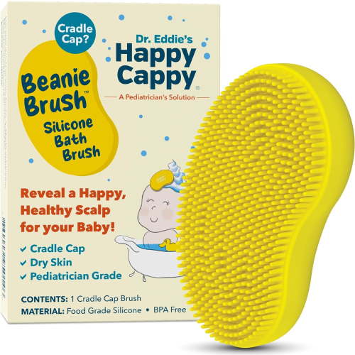 Dr. Eddie's Happy Cappy Beanie Brush, Silicone Bath Brush, Soothes Cradle Cap, Dry Skin - Food Grade Silicone Cradle Cap Brush, Gentle, Safe, BPA Free